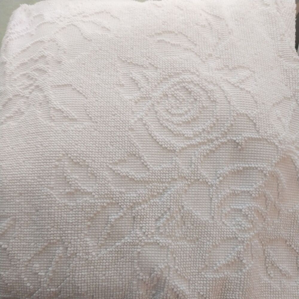 Rare Vintage 100% Cotton Chenille Blanket Floral Rose Pattern King Size 105x90 - Picture 8 of 9